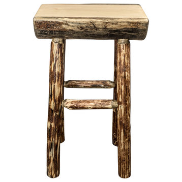 Montana Glacier Country Half Log Barstool With Exterior Stain MWGCBNHLEXT