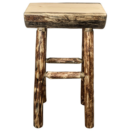 Montana Glacier Country Half Log Barstool With Exterior Stain MWGCBNHLEXT