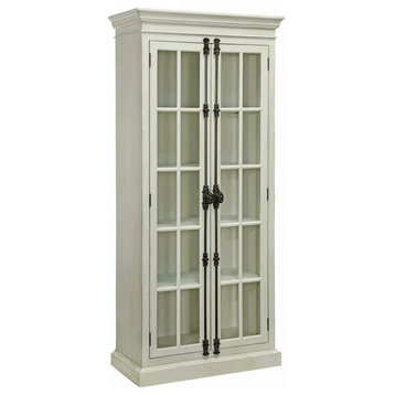 Classic Storage Cabinet, Glass Paneled Doors & Crown Molded Top, Antique White