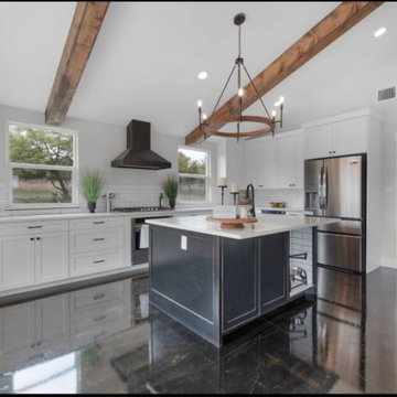 Two-Tone Custom Kitchen with Integrated Storage & Dog Feeding Station