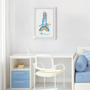"Playful Rainbow Unicorn" Framed Painting Print