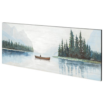 Solitude 72x30 Canoe on the Lake Original Hand Painted on Wood Oil Painting