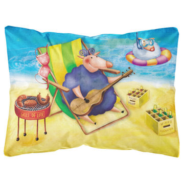 Aph0079Pw1216 Pig Sunbathing On The Beach Fabric Decorative Pillow, 12"x16"
