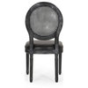 Lintz Wood and Cane Upholstered Dining Chair, Set of 2, Midnight and Gray, Faux Leather