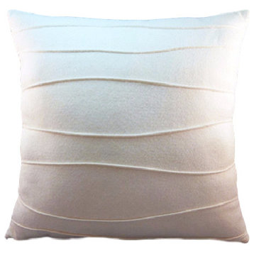 Large Wool Felt Pillow With Wavy Ribbing, White, 20"x20"