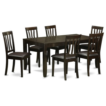 7-Piece Dining Room Set, Table With Leaf and 6 Chairs With Leather Cushion