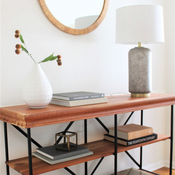 Entry Bookcase with Mirror in Urban LA Farmhouse