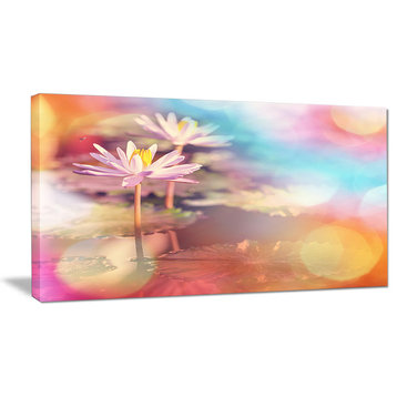 Lotus on Abstract Background, Floral Canvas Art Print, 32"x16"