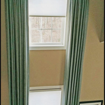 2 Story Extra Long Drapes and Motorized Shades