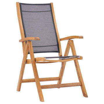 Teak Wood California Reclining Chair With Black Batyline Sling