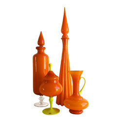 Mid Century Italian Orange Glass Collection - Vases