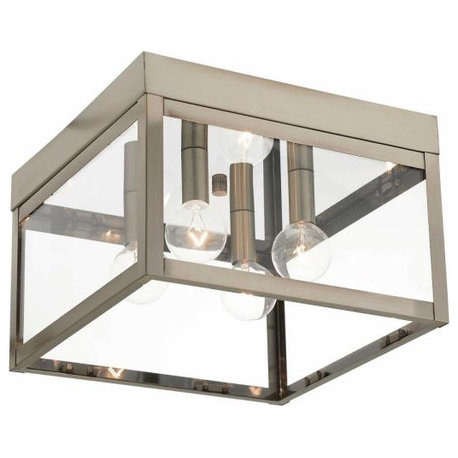 Livex LightiNyack, Four Light Outdoor Flush Mount, Brushed Nickel/Satin Nickel