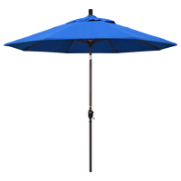 9' Bronze Push-Button Tilt Crank Aluminum Umbrella, Royal Blue Olefin