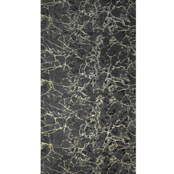 Charcoal black dark gray gold metallic faux cracked concrete textured wallpaper, 113 Sq.ft Quadruple Roll