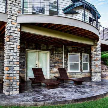 Modern Lafayette Curved Deck with Stone Pillars