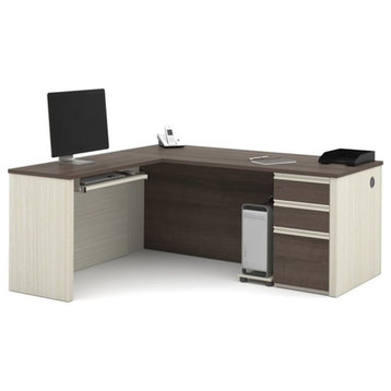 Pemberly Row L Shaped Computer Desk in White Chocolate and Antigua