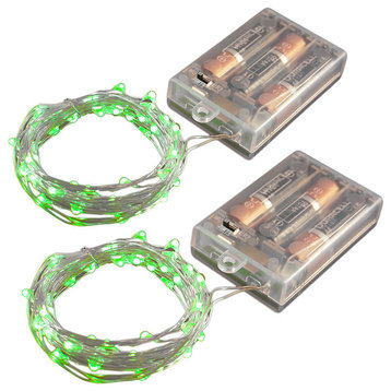 LED Waterproof 50 Mini String Lights With Timer, Set of 2, Green