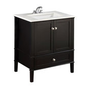 Chelsea Contemporary Bath Vanity, Black, White Engineered Quartz Marble Top, 31"