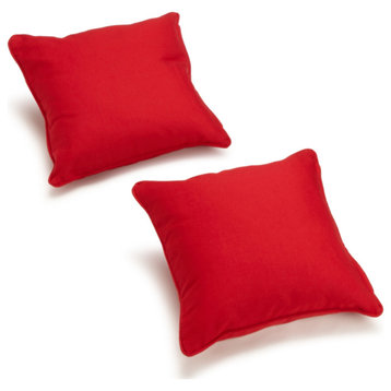 18" Double-Corded Solid Twill Square Throw Pillows With Inserts, Set of 2, Red