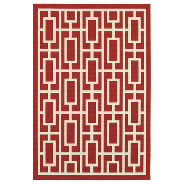 Madelina Tileworks Red and Ivory Indoor or Outdoor Area Rug, 1'10"x2'10"