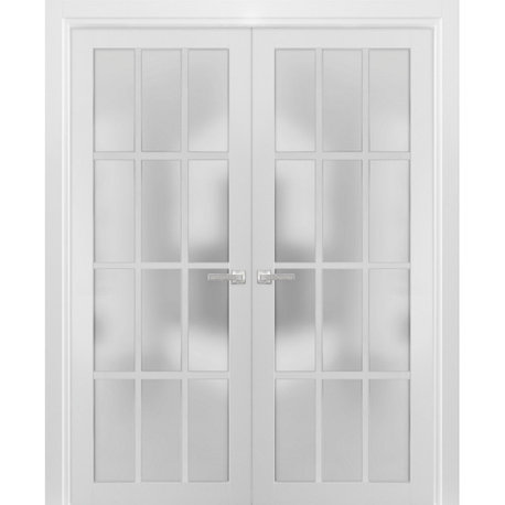 Double Frosted Glass Doors 12 Lites | Felicia 3312 White Silk -48x80 (2* 24x80)