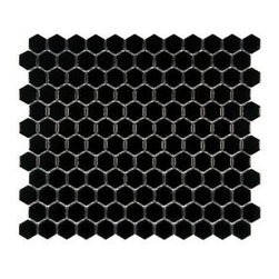 Merola Tile Metro Hex Glossy Black Porcelain Mosaic Floor and Wall Tile - Mosaic Tile
