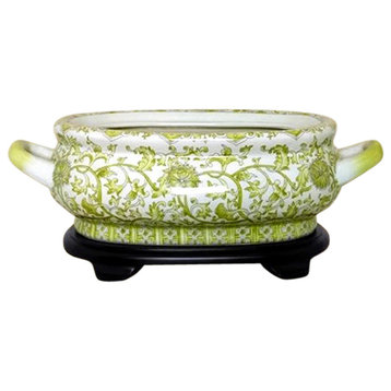 Chinese White and Green Tapestry Porcelain Foot Bath Basin Pot