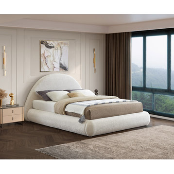 Rudy Teddy Fabric Upholstered Bed, Cream, Queen