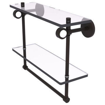 Clearview 16" Double Glass Vanity Shelf with Towel Bar, Oil Rubbed Bronze