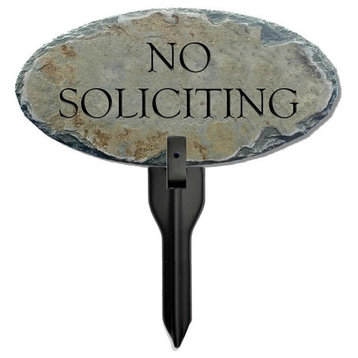 Slate No Soliciting Sign Plaque With Lawn Stake