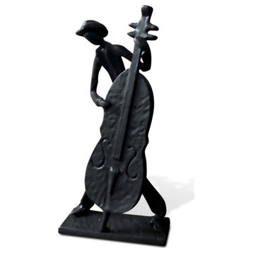 Jazz Cowboy Musician Playing Cello Sculpture Cast Iron