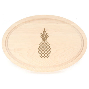 BigWood Boards Large Oval Maple Cutting Board with Pineapple, 12" x 18"
