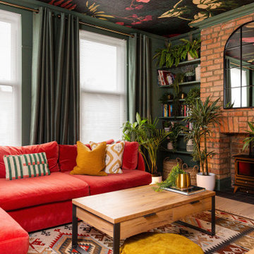 Vibrant Living Room with Statement Ceiling
