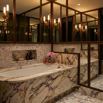 Calacatta Picasso Marble & Dark Walnut Millwork