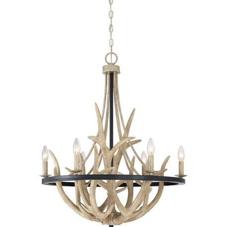 Roseto QZCH4270 Brewster 6 Light 26-1/4"W Antler Chandelier - Earth Black