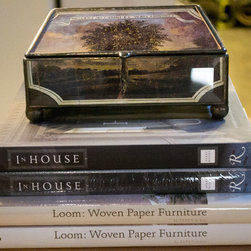 Cabana Home vignette: Glass Box and Books - Home Decor