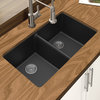 Winpro Undermount Kitchen Sink, Equal Double Bowl, Granite Quartz, 33", Black