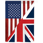 Breeze Decor - US Uk Friendship 2-Sided Vertical Impression House Flag - Size: 28 Inches By 40 Inches - With A 4"Pole Sleeve. All Weather Resistant Pro Guard Polyester Soft to the Touch Material. Designed to Hang Vertically. Double Sided - Reads Correctly on Both Sides. Original Artwork Licensed by Breeze Decor. Eco Friendly Procedures. Proudly Produced in the United States of America. Pole Not Included.