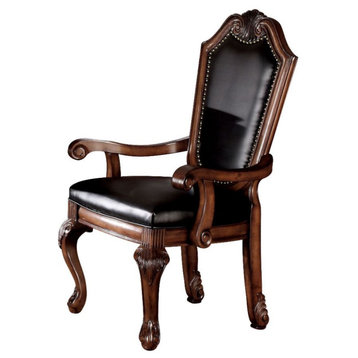 Acme Chateau De Ville Arm Chair Set of 2 Black PU and Cherry