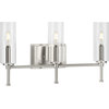 3-Light Clear Glass New Traditional Bath Vanity Light, Brushed Nickel