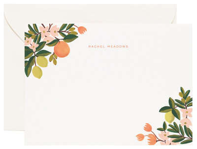 Contemporary Home Office Accessories Citrus Floral Everyday Personalized Stationery, Flat Notes, Set of 25