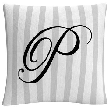 Gray Striped Ornate Letter Script P By Abc Decorative Throw Pillow