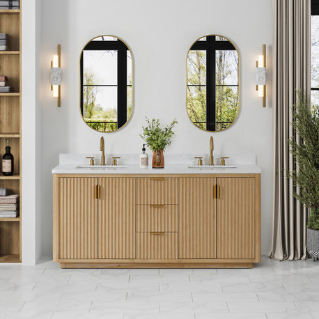 Vinnova Cadiz Bath Vanity, Composite Stone Top, Washed Ash Grey, 72", No Mirror