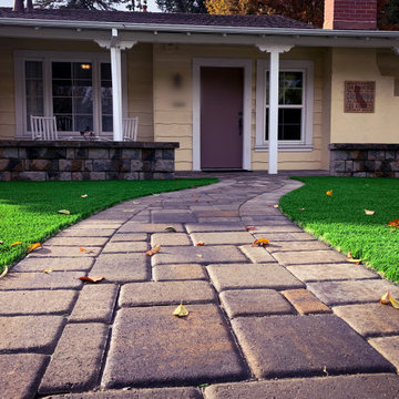 Front Yard Artificial Grass and Pavers