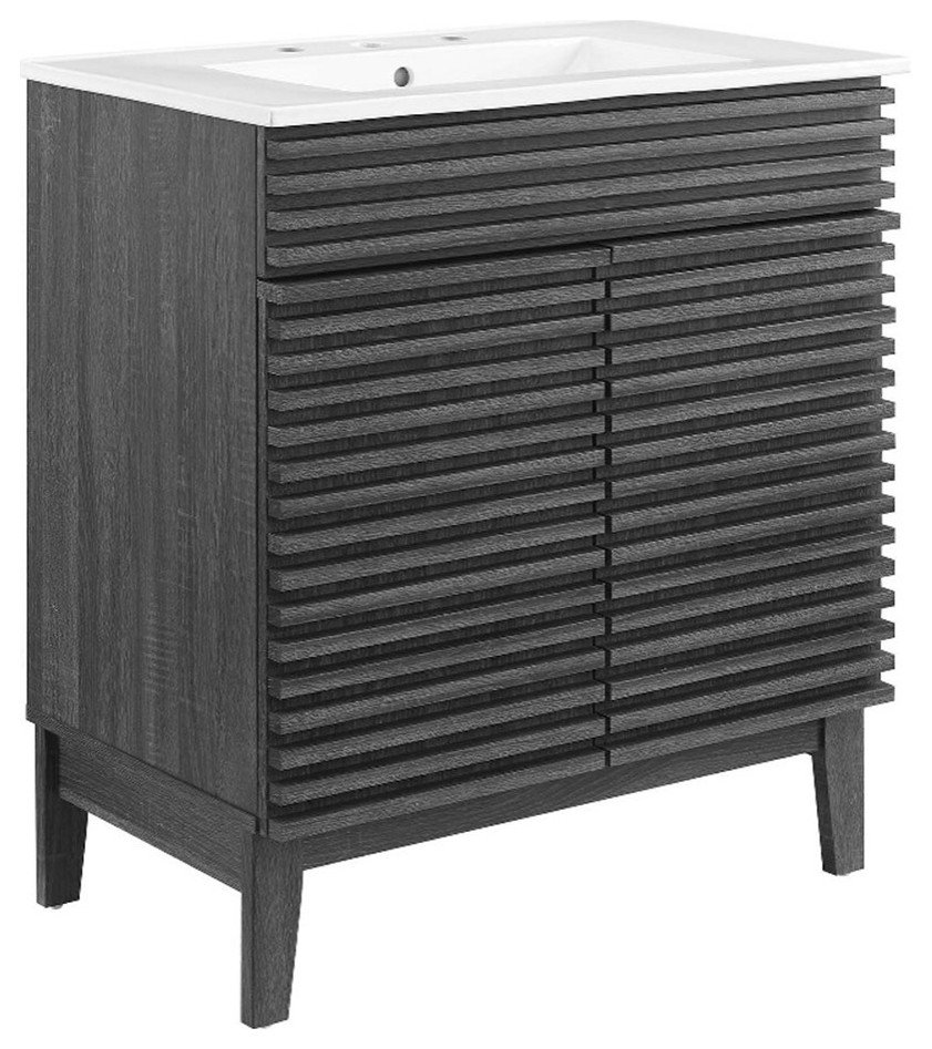 Modway Render 30" Particleboard Bathroom Vanity Cabinet in Charcoal ...