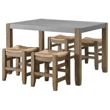 Newport 5-Piece Wood Dining Set, Table and Four Stools