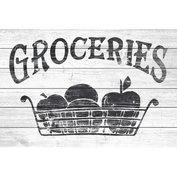 "Groceries Here" Painting Print on White Wood, 24"x16"