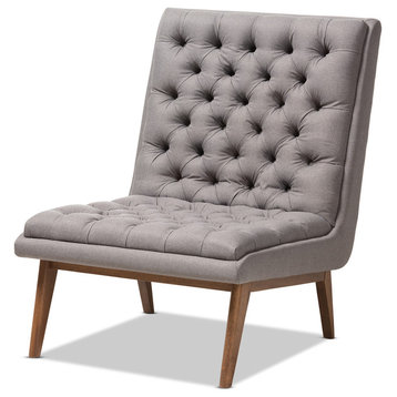 Annetha Walnut Finished Wood Lounge Chair, Gray