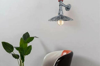 Indoor Industrial Pipe Light Umbrella Shape Shade Wall Sconce Metal Lamp Fitting