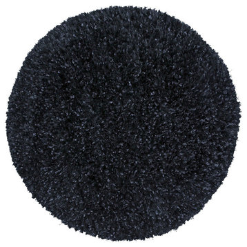 Shimmer Shag Round Rug, Black, 3'x3'